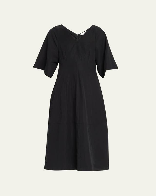 V-Neck Flutter-Sleeve Midi Dress